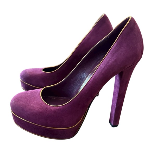 Gucci Purple Gold Trim Glam Suede Platform Stiletto Heel Pumps EU 38.5 US 8.5 - Picture 2 of 14